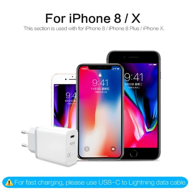 PZOZ PD Зарядное устройство usb 24 Вт 29 Вт для iphone Xs max Xr X 8 Plus ipad pro type c usb-c зарядный кабель Быстрая зарядка usb c PD адаптер