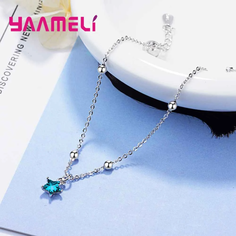 Хит продаж Простой браслет в Корейском стиле с синими звездами серебро 925 пробы