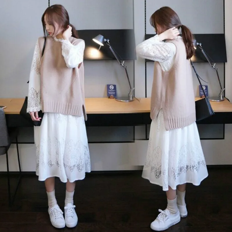 Женский комплект из двух предметов modis осенне весенний Свитера и кружевного