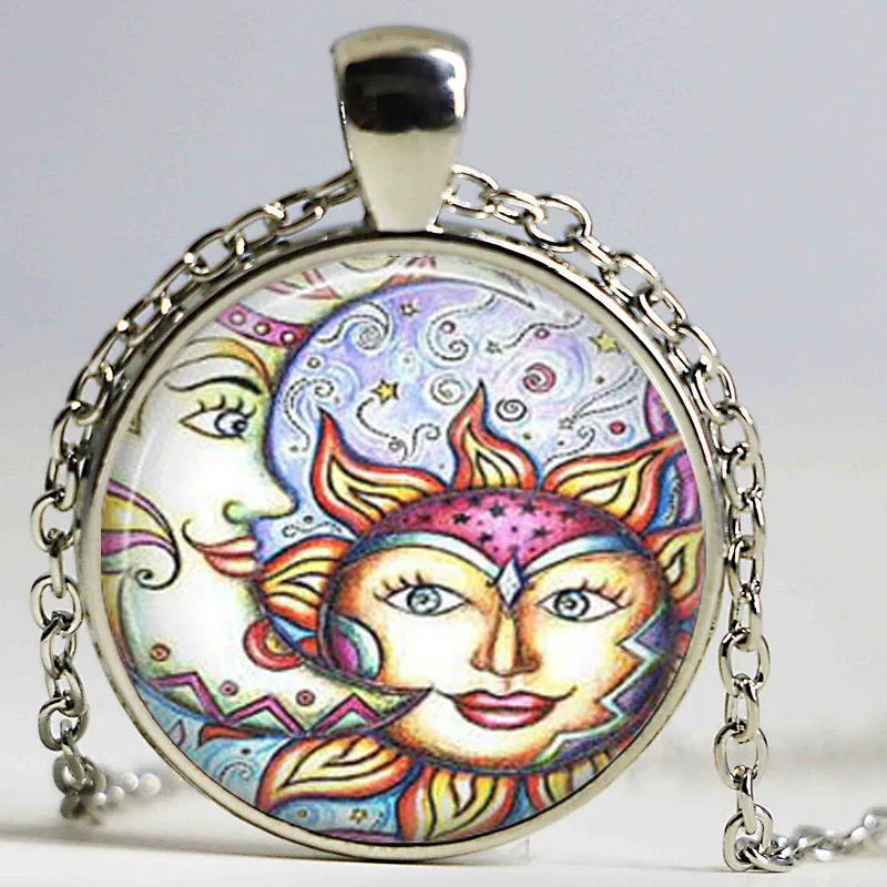 Бесплатная доставка ожерелье с подвеской в виде стеклянного купола солнце и луна
