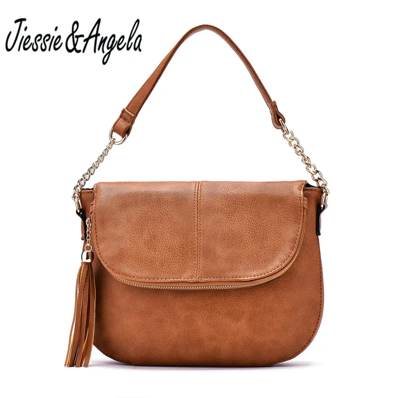 Jiessie&ampAngela New Famous Brand Women Bag Leather Fashion Lady's Tote Tassel Handbag For Girls Vintage Shoulder Purse | Багаж и