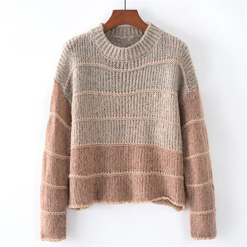 Модный Полосатый пуловер для женщин 2018 Повседневный женский свитер вязаный pulover