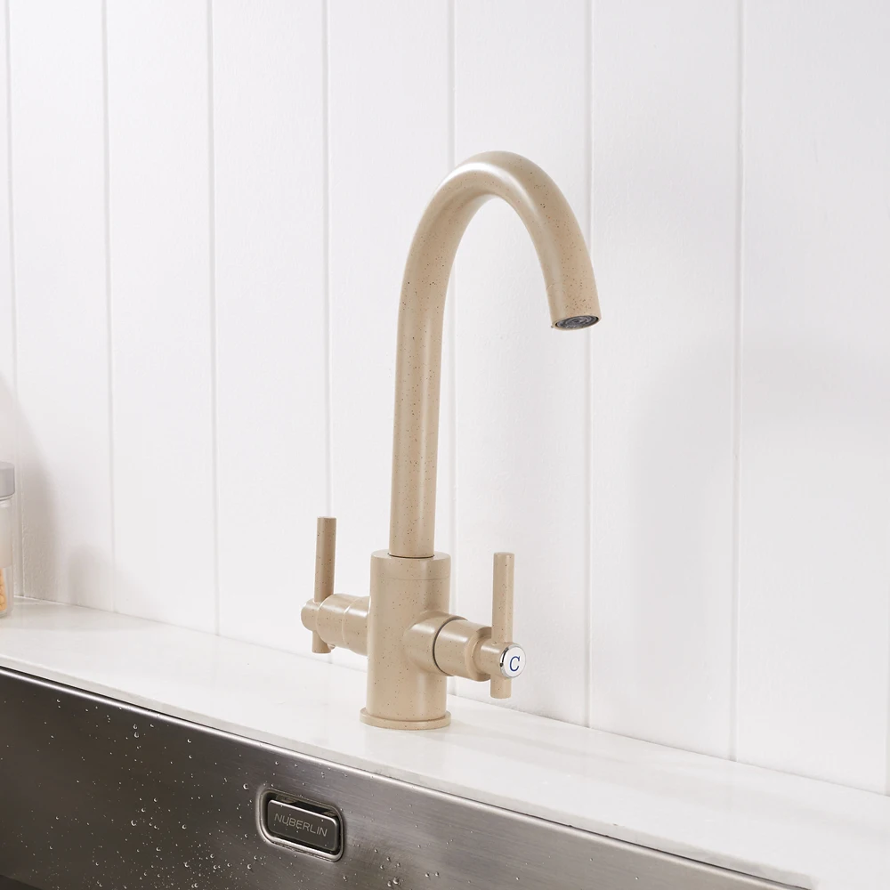Бесплатная доставка кухонные краны бежевого цвета двойные стрелки круглые
