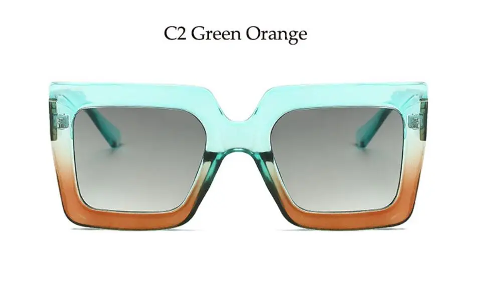 C2 green orange Новинка, большие квадратные солнцезащитные очки, женские, Ретро стиль, двойной цвет, прозрачные, люкс класс,, новые солнцезащитные очки, женские, оттенки, мужские очки, UV400 - Цвет линз: C2 green orange