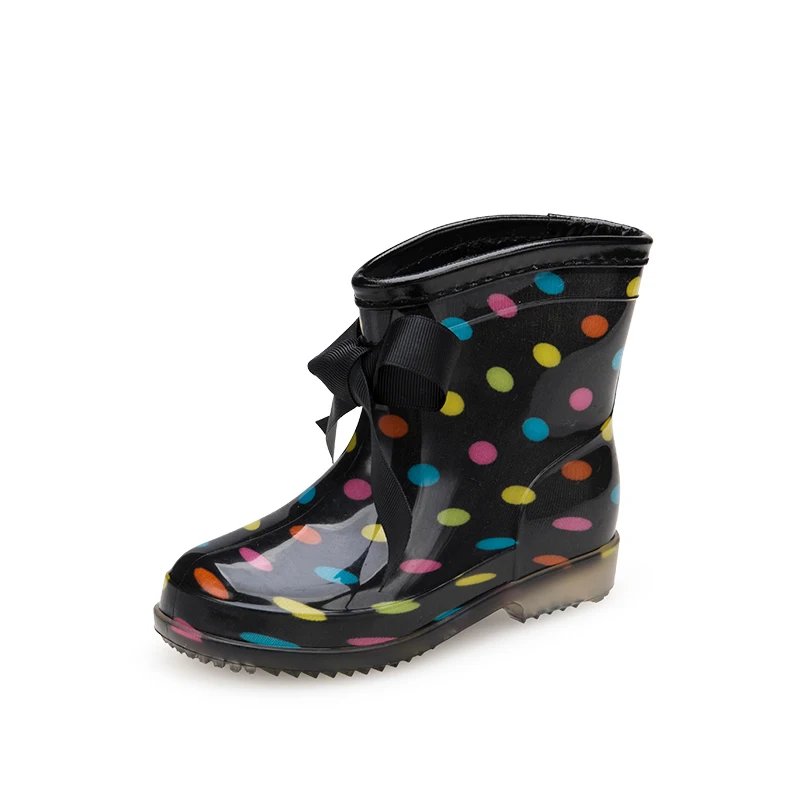 Милые Мультяшные детские короткие резиновые сапоги с кристаллами бантом лентой