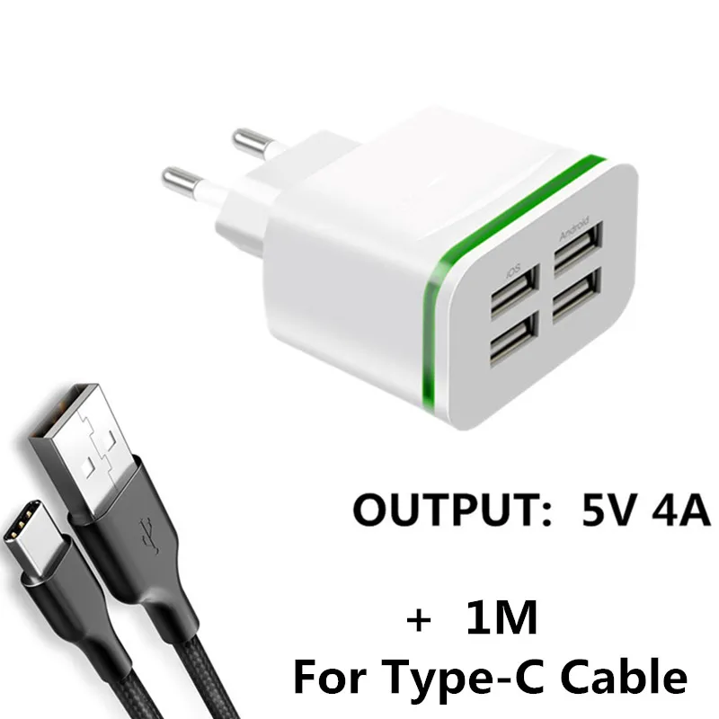 Charger Type C Cable XEDAIN, зарядное устройство для мобильного телефона, штепсельная вилка европейского стандарта, Макс., 5 В, 4 а, универсальное настенное зарядное устройство, дорожный адаптер с 4 usb-портами для iPhone, samsung, Xmi, iPad - Тип штекера: Charger Type C Cable