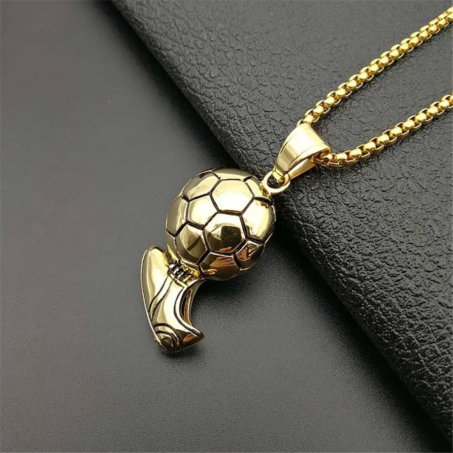 Футбольная модель для мужчин подвеска из нержавеющей стали золотого цвета
