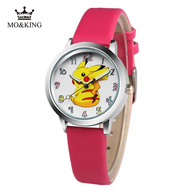 Часы Kinderuhr модные классические кожаные Наручные часы с изображением Пикачу для
