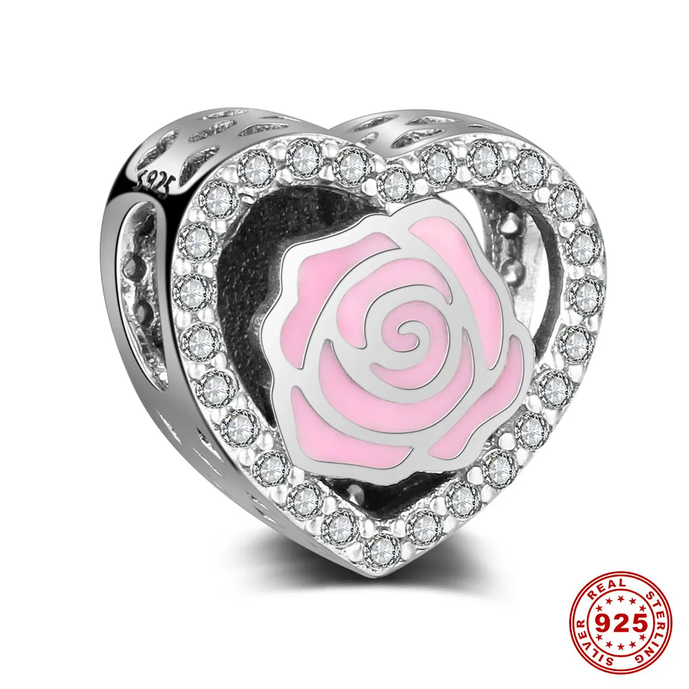 Серебро S925 пробы Клевер Шарм-бусины в виде цветка Vnistar оптом сердце цветок Сделай Сам 925 серебро Европейский бисер "талисман"