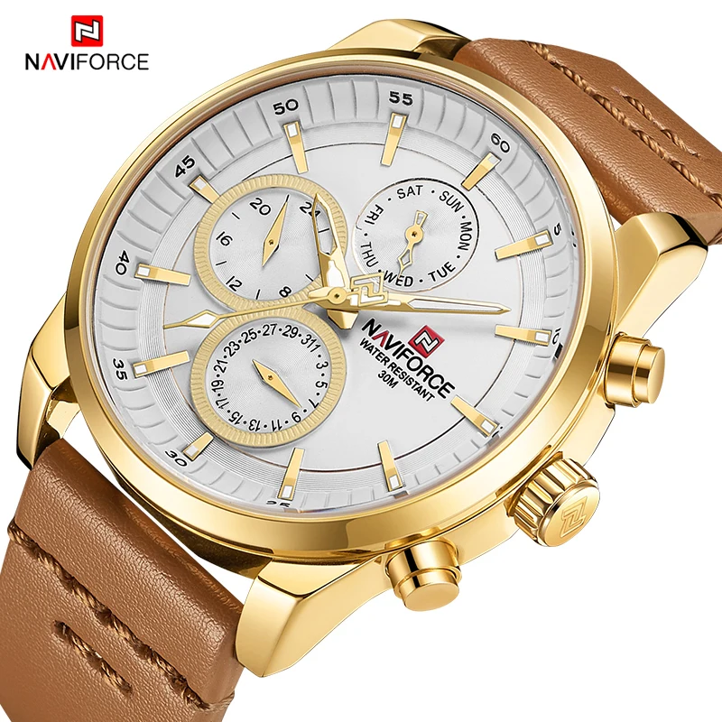 

Men's Sports Watches NAVIFORCE Luxury Brand Men Quartz 24 Hour Date Wrist Watch Men Waterproof Leather Clock Relogio Masculino