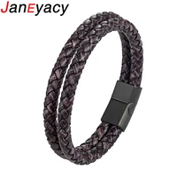 fashion men jewelry woven multilayer bracelet women retro genuine leather magnetic buckle stainless steel retro bangles pulseira