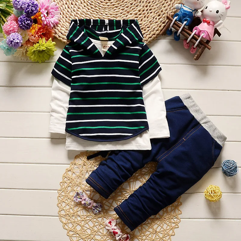 BibiCola Spring Autumn Infant Boys Clothes Set 3pcs Long Sleeve Shirt +Vest+pants Striped Tracksuit Toddler Clothing Sets |