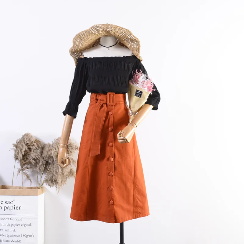 Осень высокая талия однобортная на пуговицах Faldas Mujer Moda 2018 Harajuku простые