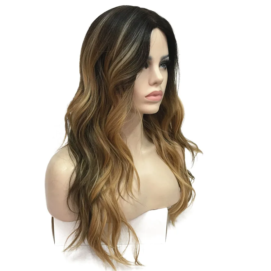 StrongBeauty Women's Ombre Wigs Synthesis Natural Long Wavy Brown/Blonde Highlights Wig