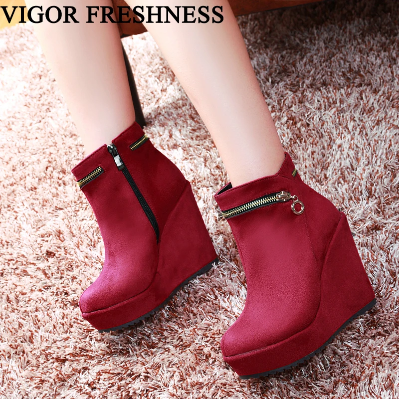 VIGOR свежесть зимние сапоги женская обувь ботинки на платформе меху очень высокий