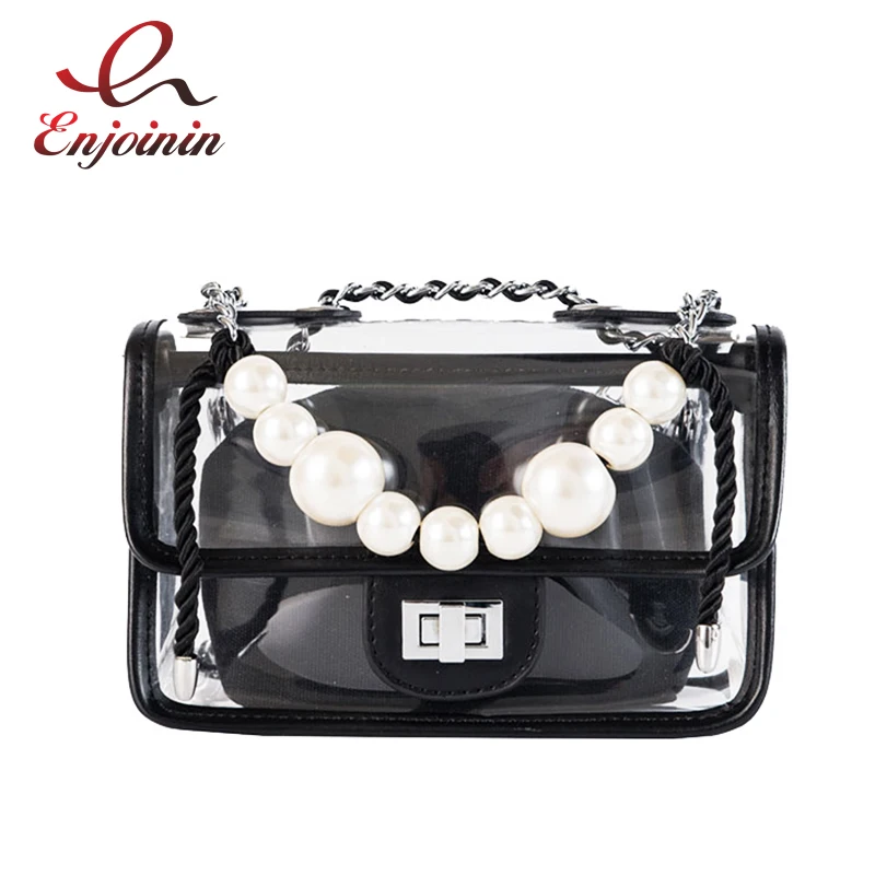 Модная прозрачная повседневная женская сумка из ПВХ с жемчужной ручкой через