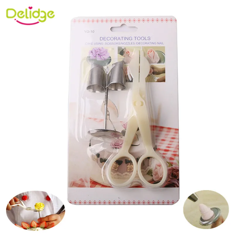 Delidge 4 шт./компл. инструменты для украшения тортов 2 насадки 1 ножницы торта