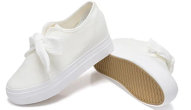 Maggie's Walker Women Trendy Canvas Casual Shoes with Bow-tie Platform Lace-up Outdoor White/Black Size 35~40 | Обувь