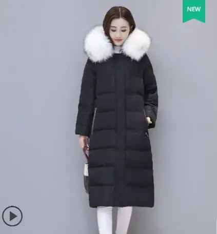 Black white collar Модный зимний женский пуховик, зимняя куртка для женщин, 90% белый утиный пух, пальто с капюшоном, Длинная тонкая женская парка, верхняя одежда - Цвет: Black white collar