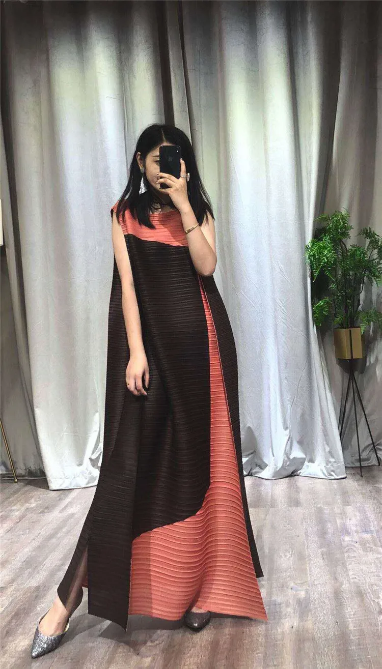 Miyake Fold/Новинка года; летнее платье высокого качества; шифоновое платье без рукавов со складками; платья больших размеров;