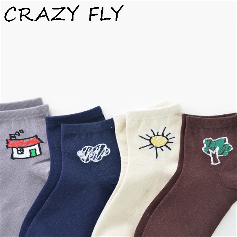 Магазин Crazy Fly новая мода японские Носки с рисунком дома солнца Короткие