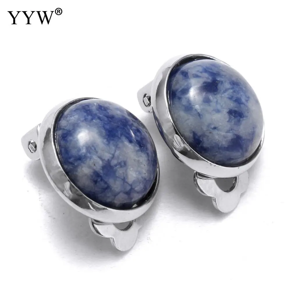 blue spot YYW панковские Женские винтажные сережки серебристого цвета без пирсинга, клипсы, натуральные аметисты, малахит кварц, Кафф, клипсы, серьги - Окраска металла: blue spot