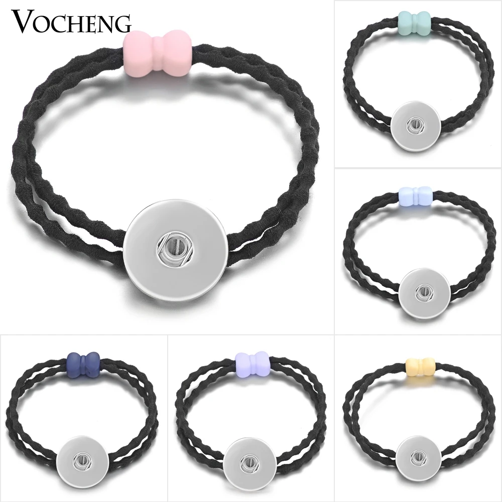 Ful Bowknot Elastic Hair Bands For Women Fit 18mm Vocheng Snap Button Charms 6 Colors Nn-545