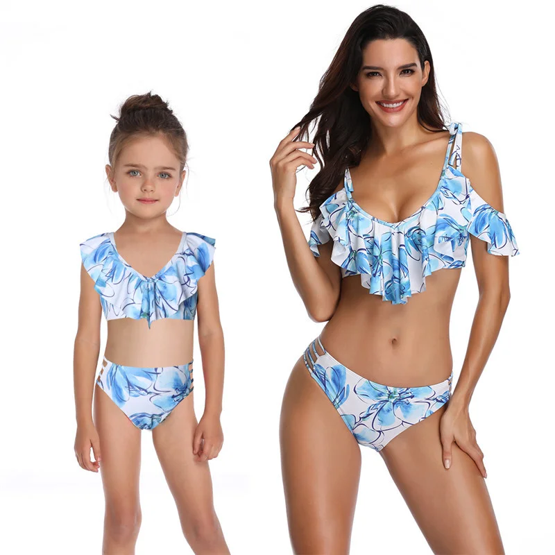 2019 сексуальные Семейные комплекты для женщин и девочек Милые Бикини мамы дочки