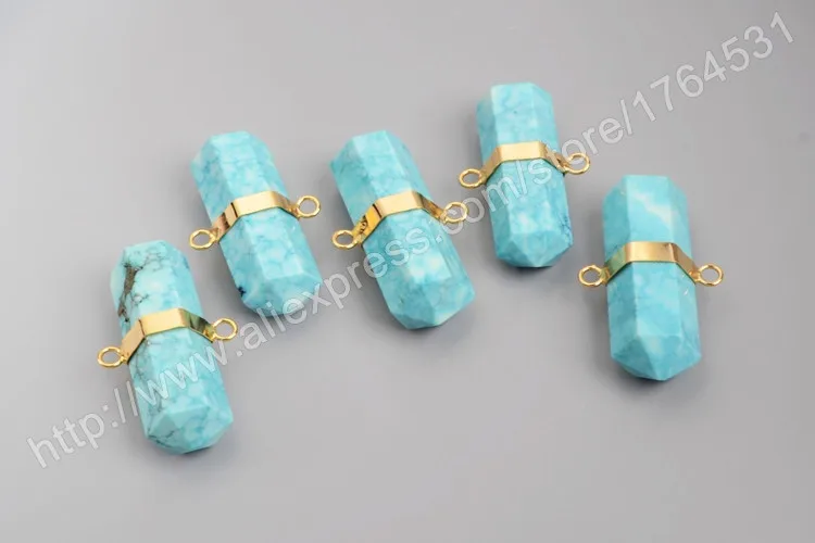 BOROSA Золотой шестигранник Druzy Blue Howlite камень граненый разъем двойной Bails Drusy кулон для модных ювелирных изделий G1010