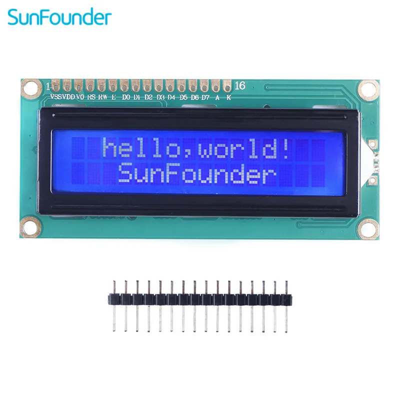 Модуль SunFounder LCD1602 с подсветкой 3 В для Arduino Uno R3 Mega2560 Raspberry Pi 16*2 белый на синем