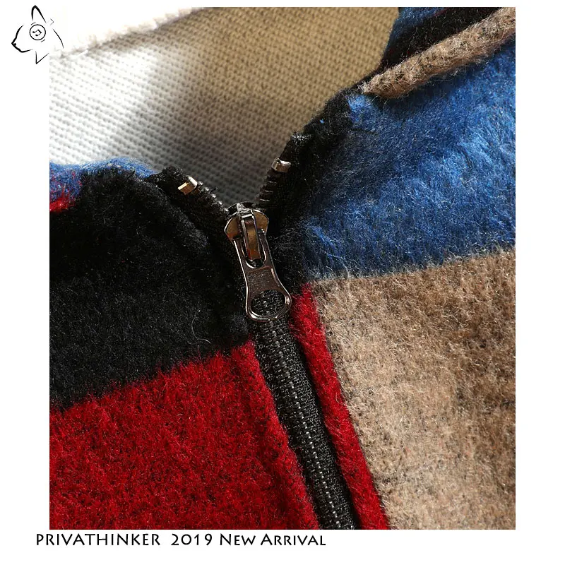 Privathinker осенние мужские клетчатые куртки 2019 корейские шерстяные пальто Теплые с