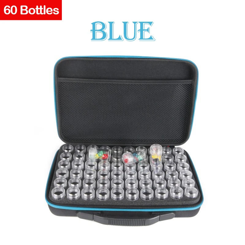 60 bottles blue box Коробка для алмазной живописи контейнер для инструментов коробка для хранения 60 бутылок чехол для переноски держатель сумка на молнии - Цвет: 60 bottles blue box
