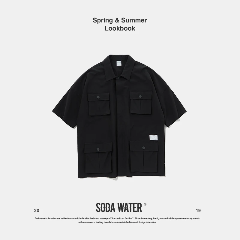 Мужская Уличная рубашка sodawater свободная в стиле хип хоп с несколькими карманами