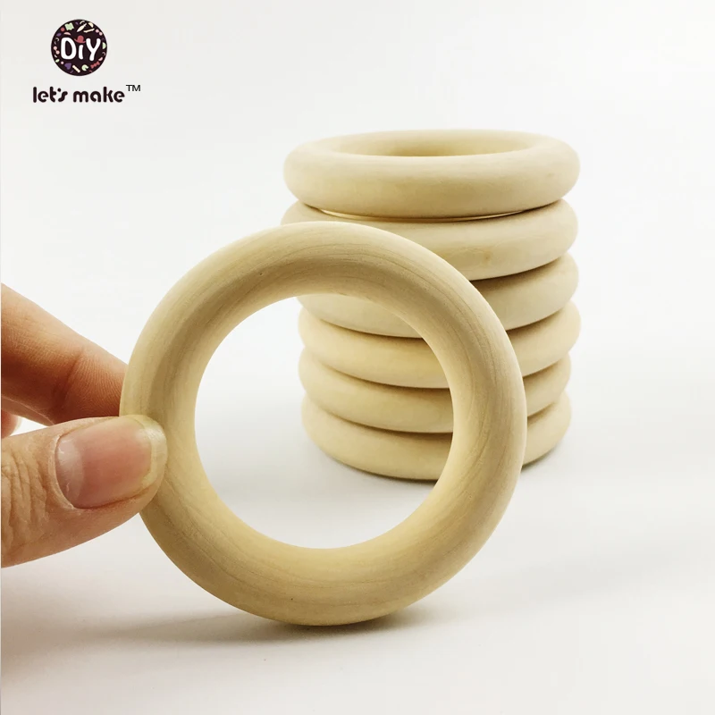 Let's make-Anillo de dentici&oacute;n de madera para beb&eacute;, juguete mordedor seguro, ecol&oacute;gico, sonajero infantil, juguetes (2,75 "H13), pulsera de lactancia-3