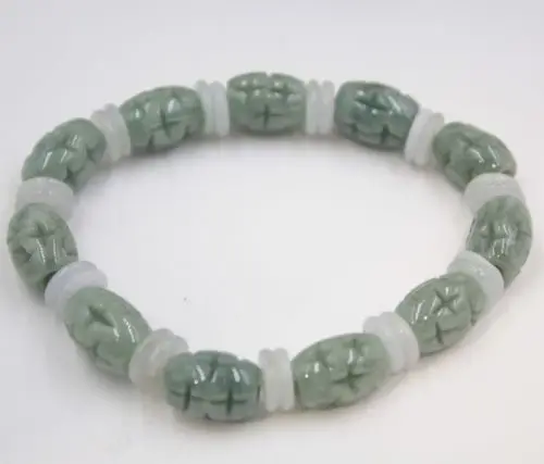 Natural Grade A Jade Green Jadeite 10x14mm Oval Hollow Bead Lucky Bracelet | Ювелирные украшения