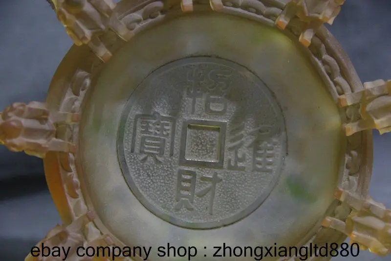 9.2 &quotКитай Желтая Глазурь Резьба Девять Голова Дракона Статуя Пепельница Сосуд |