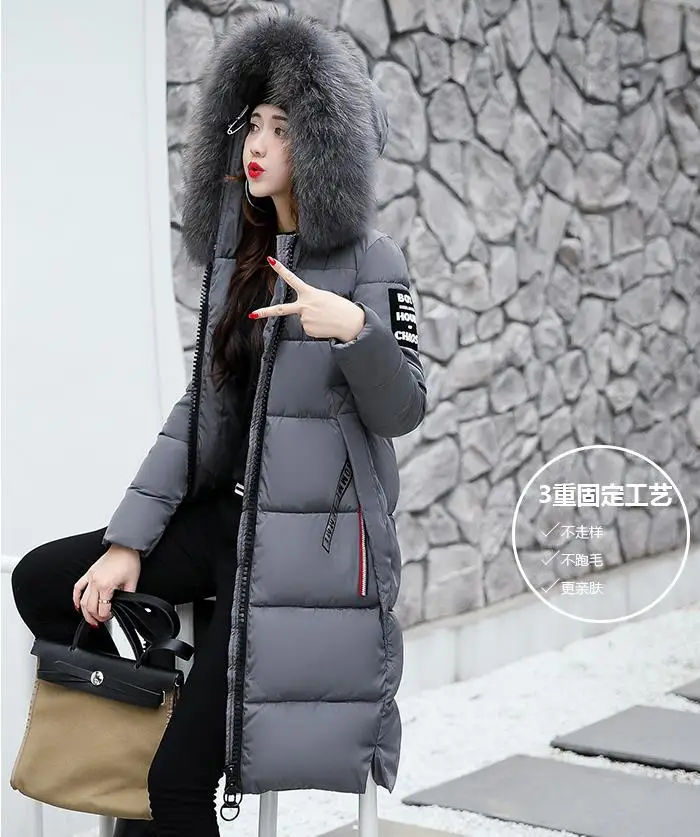 Winter Women Hooded Coat Fur Collar Thicken Warm Long Jacket women's coat girls long slim big fur jacket Down Parka | Женская одежда