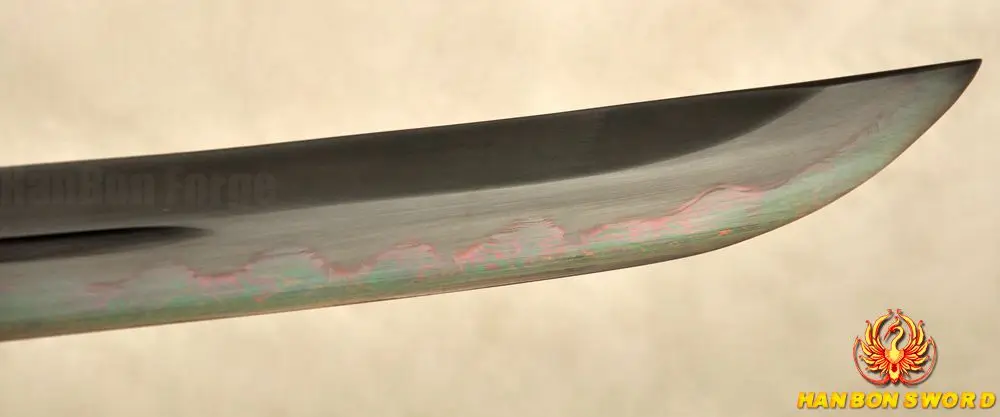 

Japanese Samurai Katana Sword Handmade Full Tang Unokubi-Zukuri Red Blade Clay tempered Damascus Folded Steel Can Cut Bamboos
