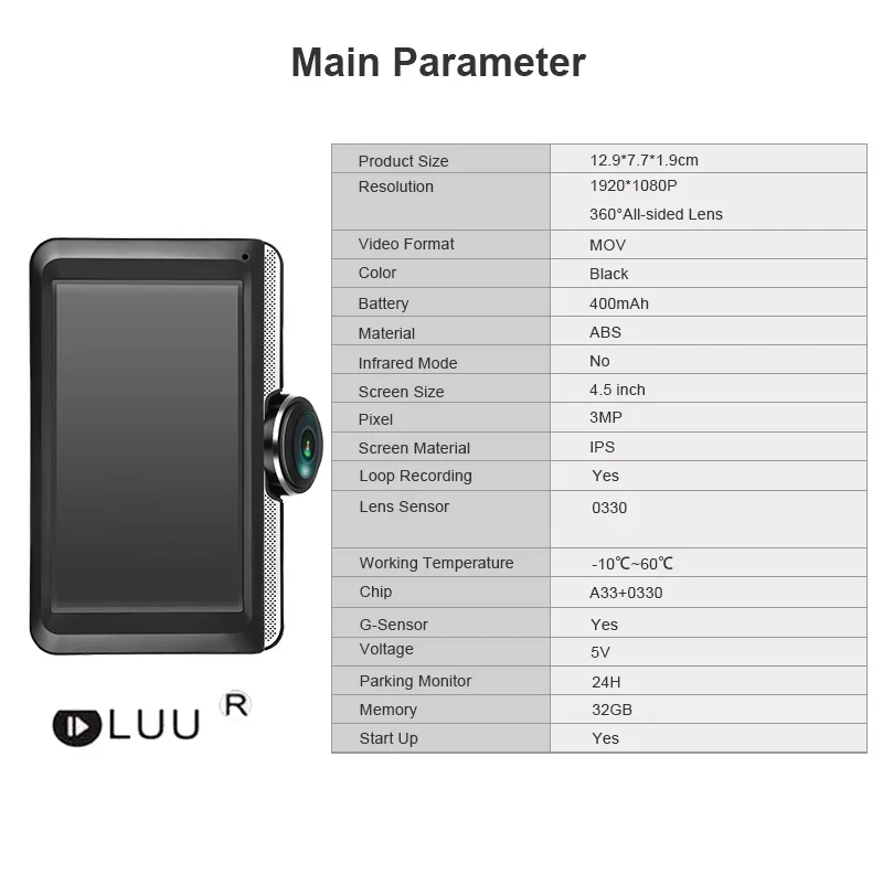 LUU 4,5 ''ips сенсорный экран видеорегистратор 360 градусов Full HD Рыбий глаз объектив Автомобильная dvr камера