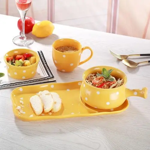 e(4 piece set)1 set Кухонная ресторанная посуда, японское керамическое креативное волнистое блюдо с ручкой, салатник, набор столовых приборов, свадебный подарок - Цвет: e(4 piece set)1 set