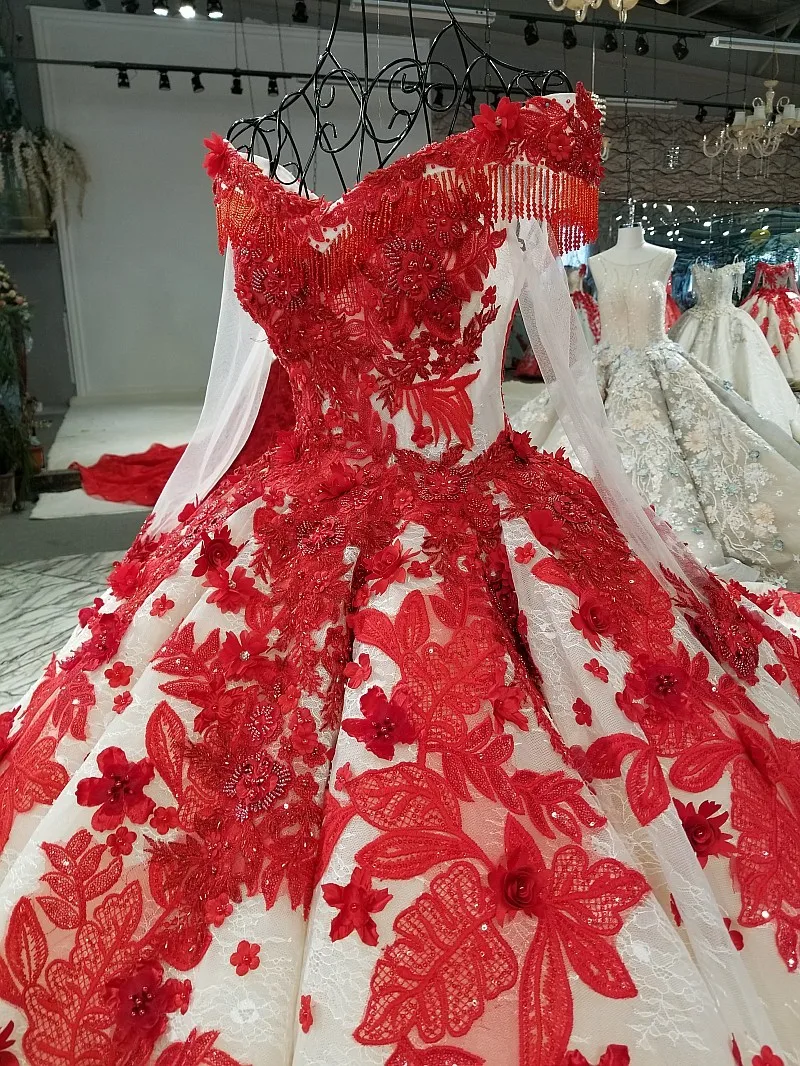 Романтическое красное кружевное свадебное платье с цветами бальные платья 2018