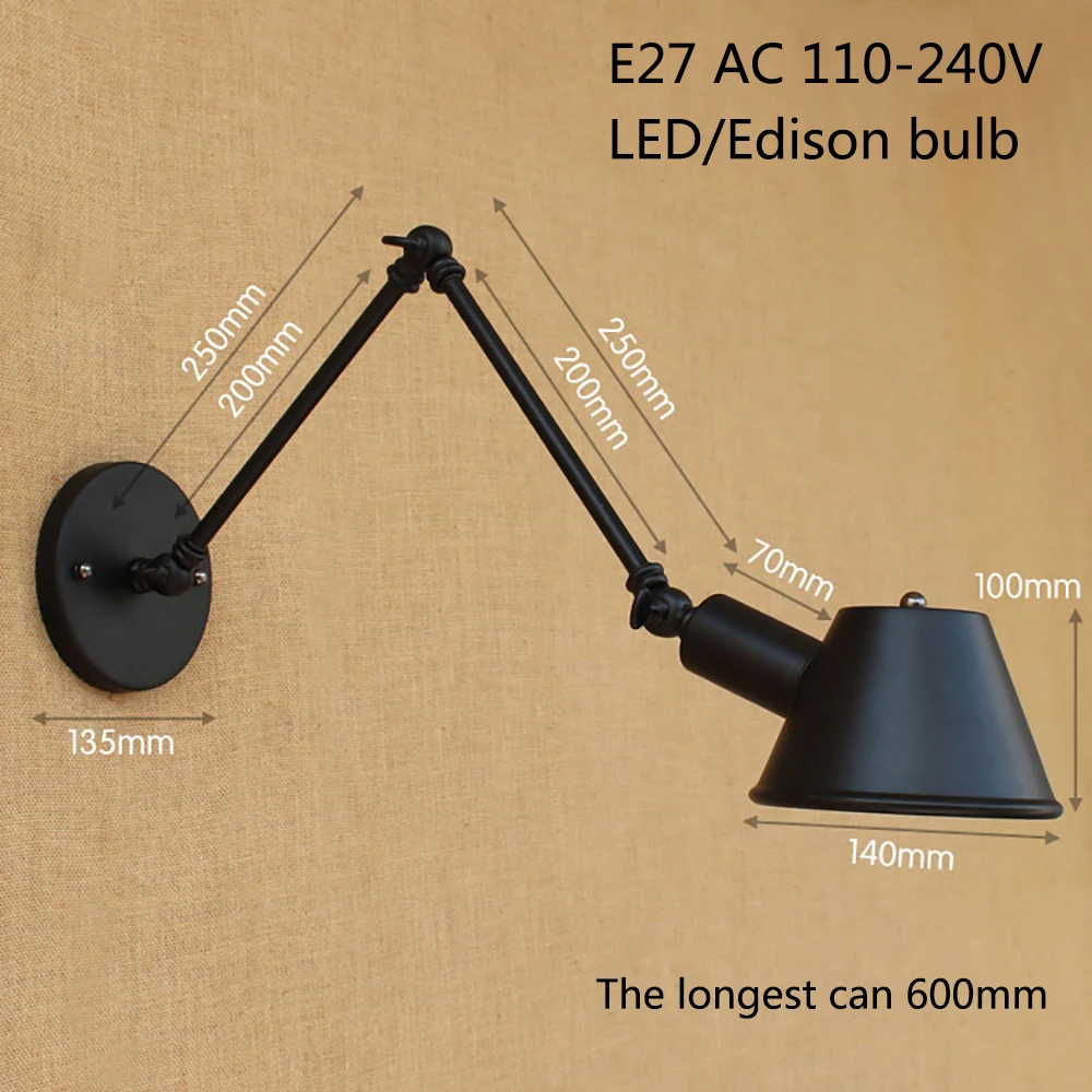 Черные матовые Настенные светильники e27 в стиле лофт железная лампа с