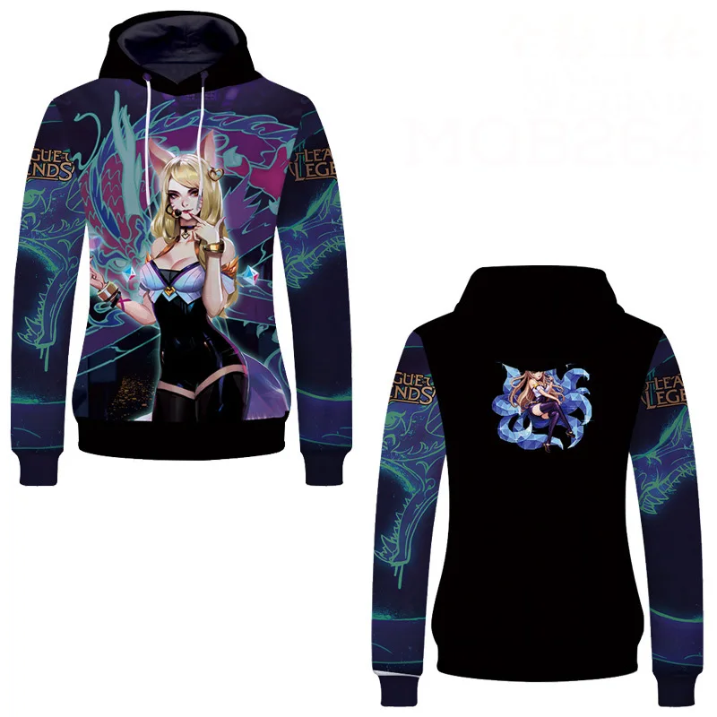 K/DA Evelynn Kaisa Ahri Akali 3D Печатный пуловер с капюшоном для косплейный костюм с капюшоном KDA Мужская Женская Толстовка Повседневная Уличная