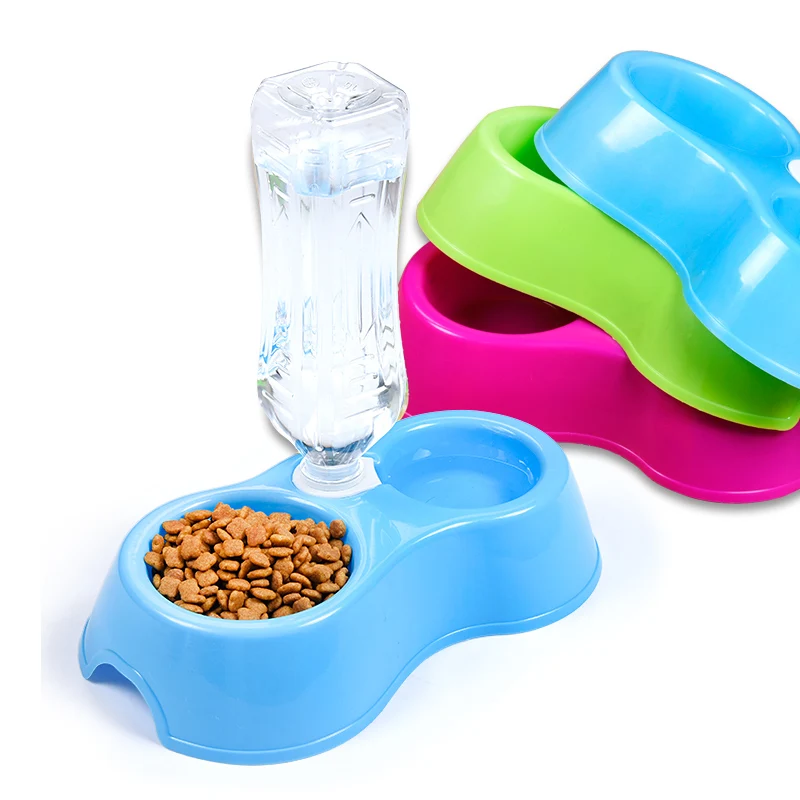 WHISM Plastic Dual Use Dog Bowl Pet Cage Double Bowls For Puppy Cat Automatic Water Drinking Bowls Food Feeding Dish Dogs Feeder