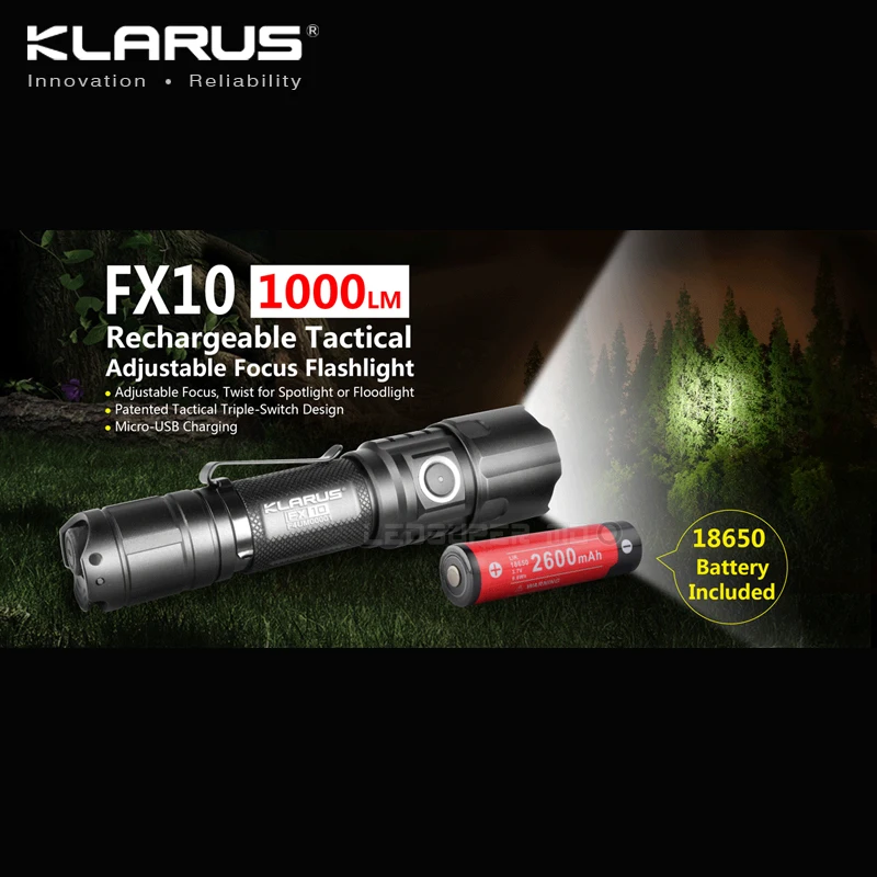 KLARUS FX10 1000 люмен Micro USB Перезаряжаемый Тактический Регулируемый фокус фонарик с