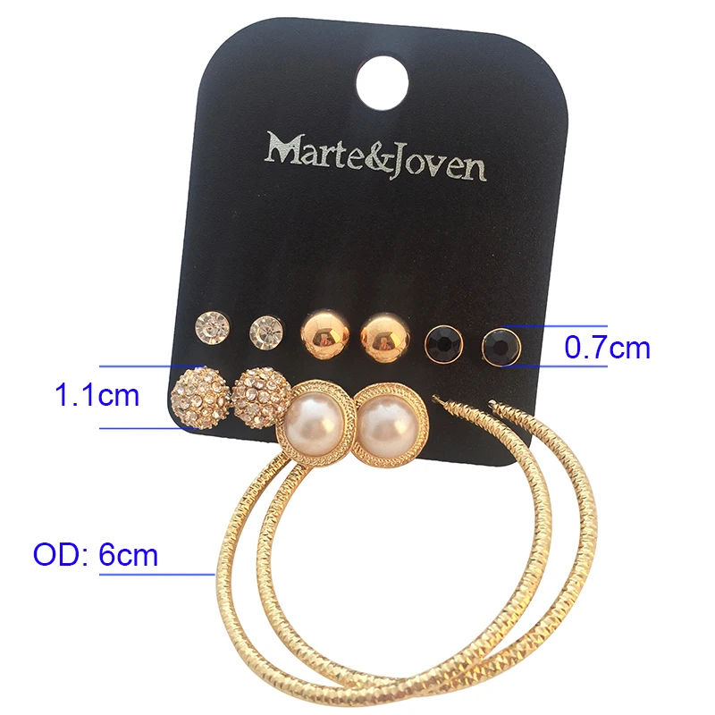 Marte и Joven 6 пар/уп. Rhinestone мяч серьги микс круг обруч Комплект сережек для женщин Золотой Цвет модные аксессуары, платье для девочек, подарки