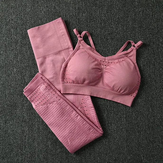 CK204pink 24 Цвет 2 шт./компл. спортивные костюмы Бесшовные Йога Комплект Для женщин Фитнес Костюмы Спортивная одежда для спортивного зала, леггинсы на подкладке пуш-ап спортивный бюстгальтер - Цвет: CK204pink