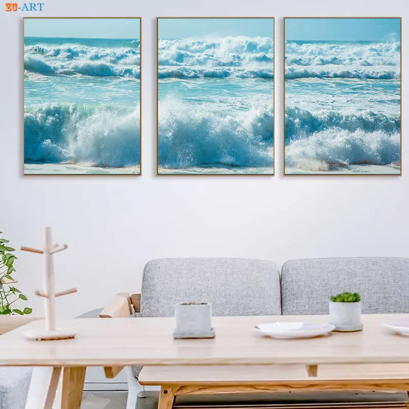 Океан плакат волны настенное искусство синяя вода печать море Холст Живопись