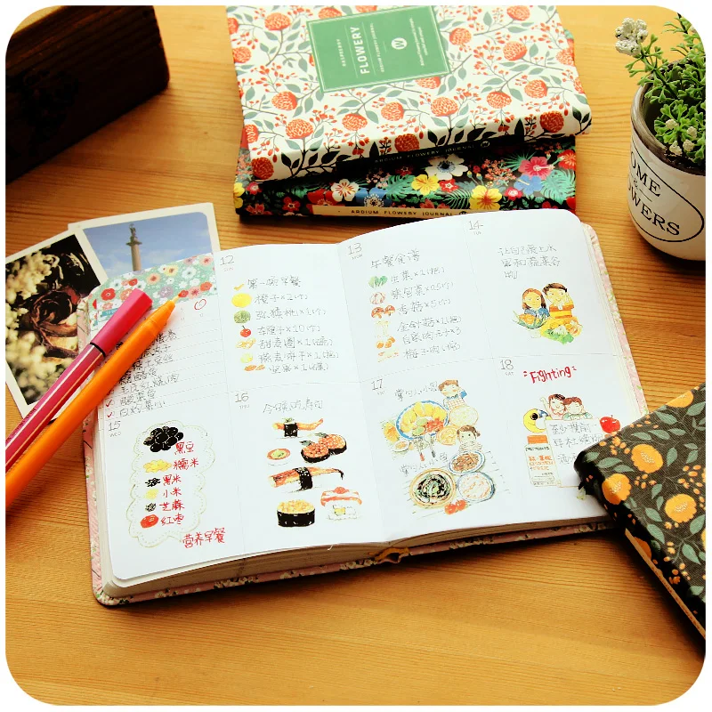 2019 корейский винтажный дневник из искусственной кожи с цветочным расписанием