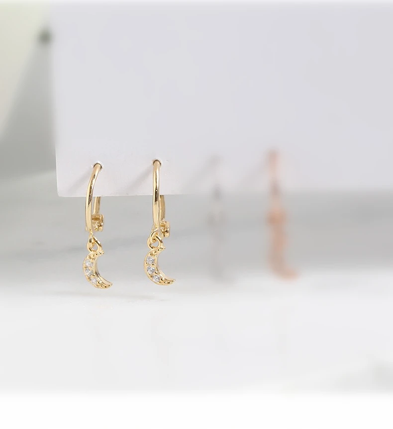 1 pair moon gold Серьги из стерлингового серебра S925, модные циркониевые серьги в форме звезды, Луны, уха, Пряжка для ушей, дикие простые трендовые серебряные серьги для девушек, ювелирные изделия для ушей - Окраска металла: 1 pair moon gold